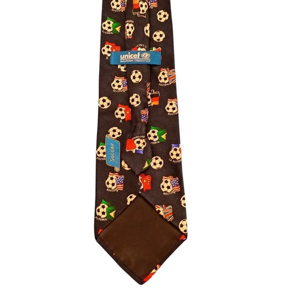 Vintage UNICEF Soccer Silk Necktie Blue Men's Sports Tie